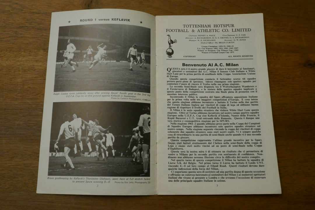 Programme Coupe d'Europe de l'UEFA 1/2 finale 1971/72 - Tottenham Hotspur FC / AC Milan _ #03341