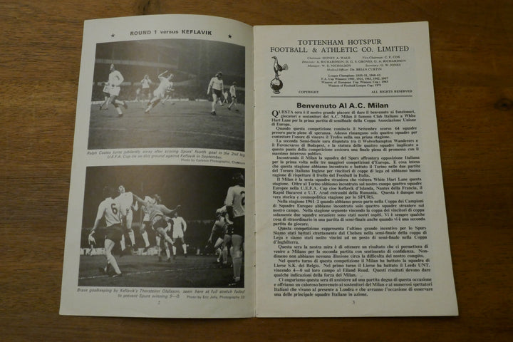 Programme Coupe d'Europe de l'UEFA 1/2 finale 1971/72 - Tottenham Hotspur FC / AC Milan _ #03341