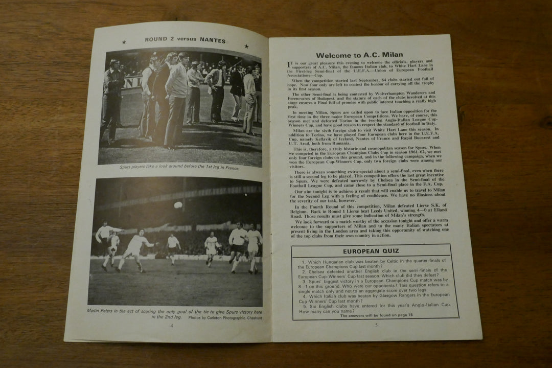 Programme Coupe d'Europe de l'UEFA 1/2 finale 1971/72 - Tottenham Hotspur FC / AC Milan _ #03341