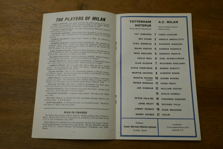 Programme Coupe d'Europe de l'UEFA 1/2 finale 1971/72 - Tottenham Hotspur FC / AC Milan _ #03341