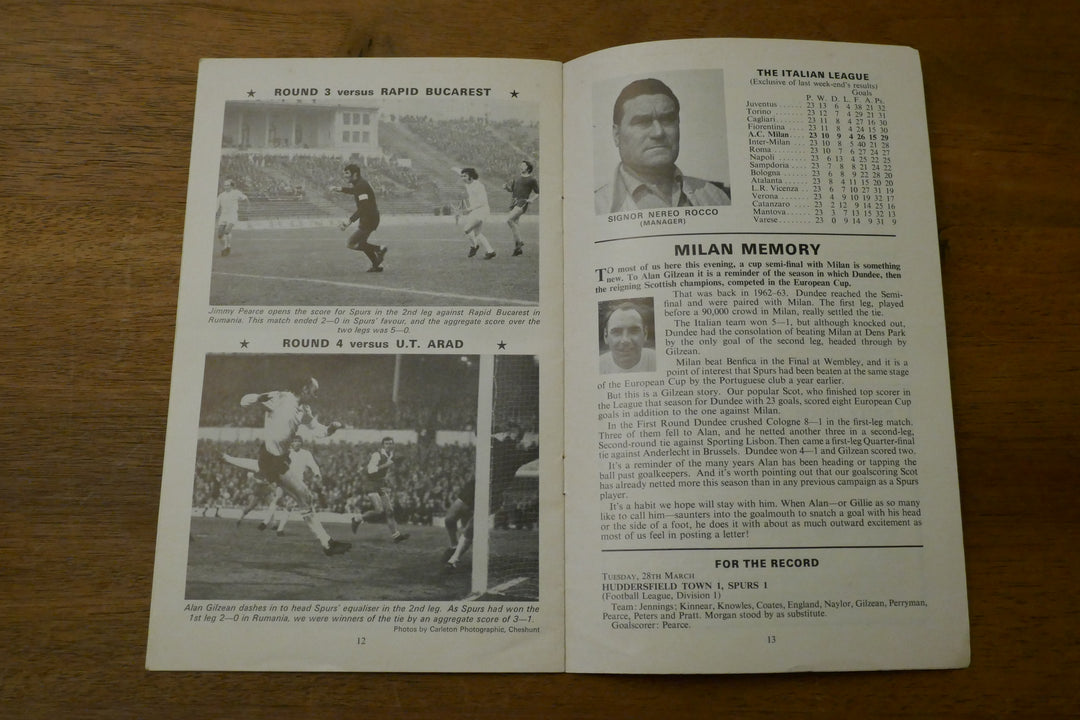 Programme Coupe d'Europe de l'UEFA 1/2 finale 1971/72 - Tottenham Hotspur FC / AC Milan _ #03341