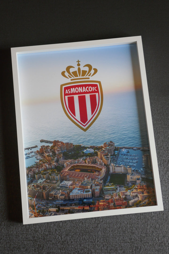 AS Monaco - Stade Louis II et Méditerranée - Cadre blanc _ (30x40)