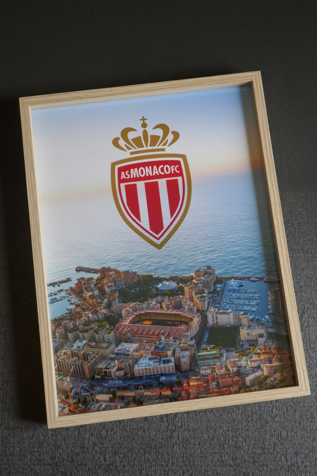 AS Monaco - Stade Louis II et Méditerranée - Cadre bois naturel _ (30x40)