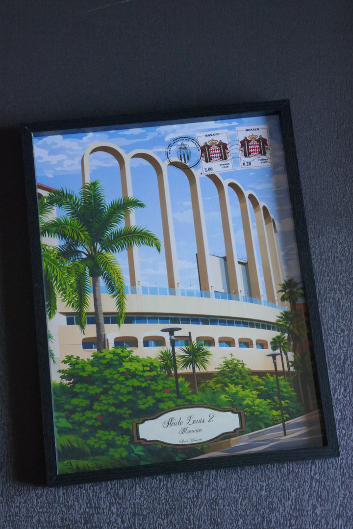 AS Monaco - Stade Louis II et Méditerranée - Cadre noir _ (30x40)