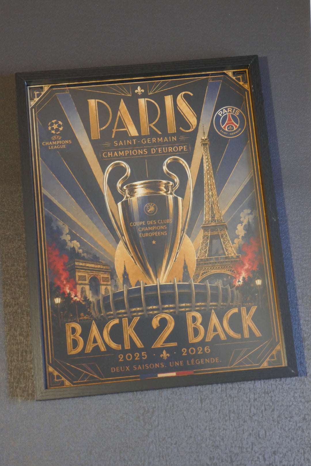 Paris Saint Germain - Champions League 2026 _ Art déco - Cadre noir _ (30x40)