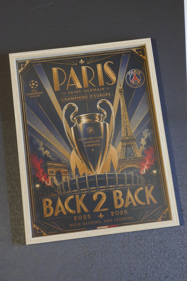 Paris Saint Germain - Champions League 2026 _ Art déco - Cadre bois naturel _ (30x40)