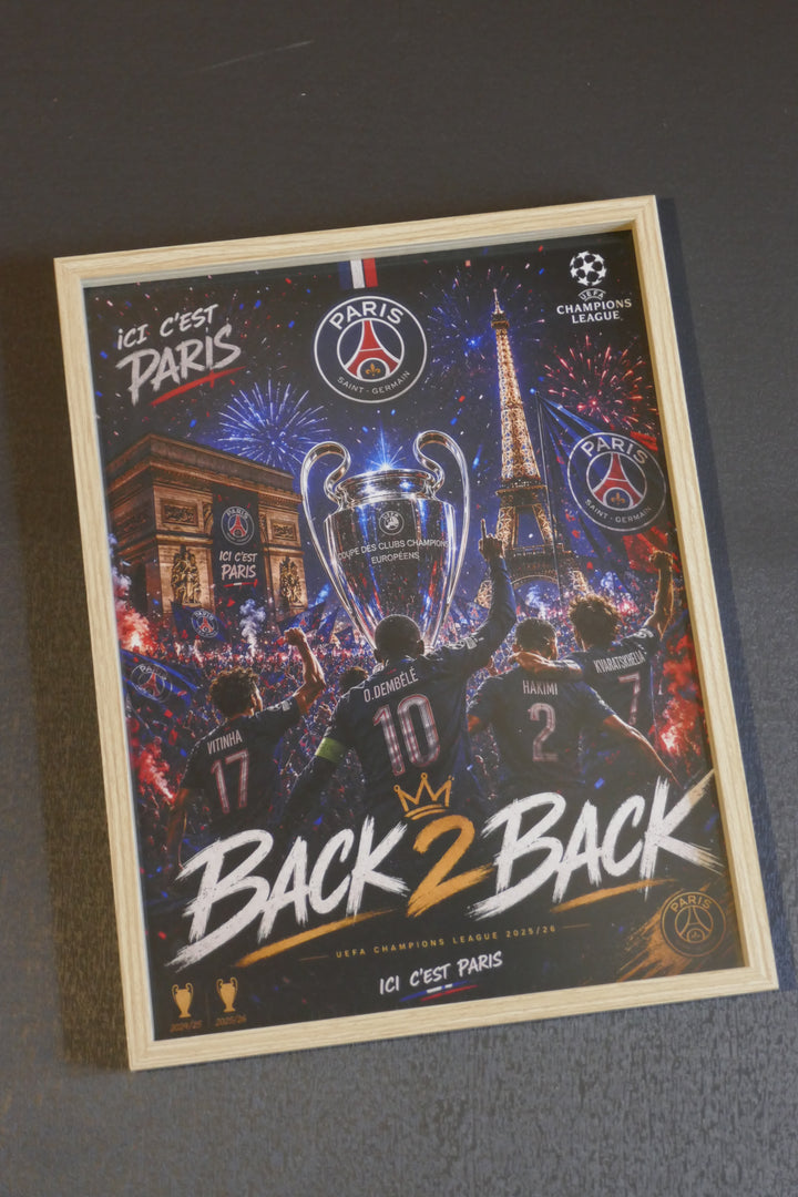 Paris Saint Germain - Champions League 2026 _ fête 1 - Cadre bois naturel _ (30x40)