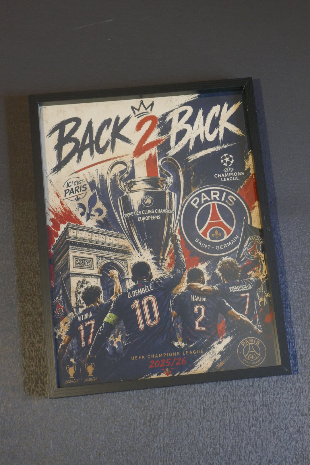 Paris Saint Germain - Champions League 2026 _ fête 2 - Cadre bois noir _ (30x40)