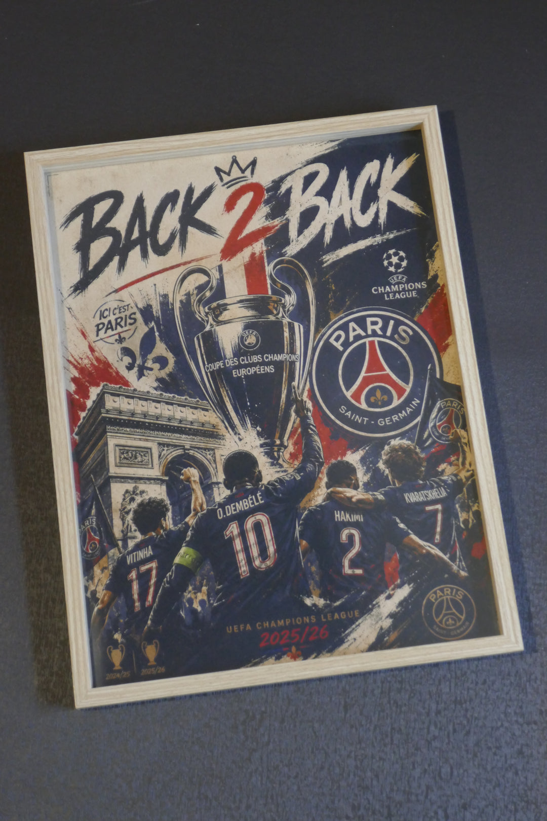 Paris Saint Germain - Champions League 2026 _ fête 2 - Cadre bois naturel _ (30x40)