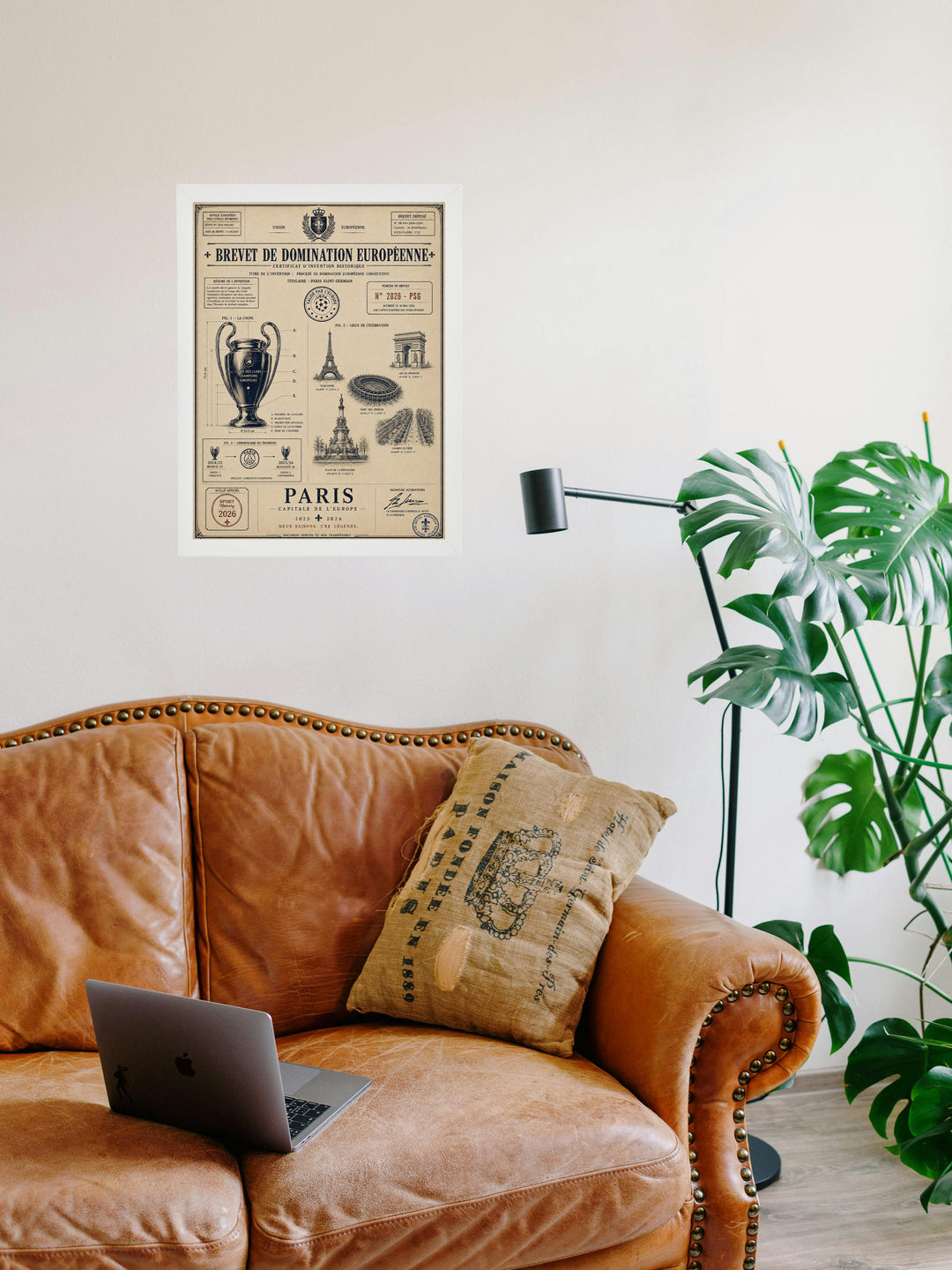 Paris Saint Germain - Champions League 2026 _ Brevet - Cadre blanc _ (30x40)