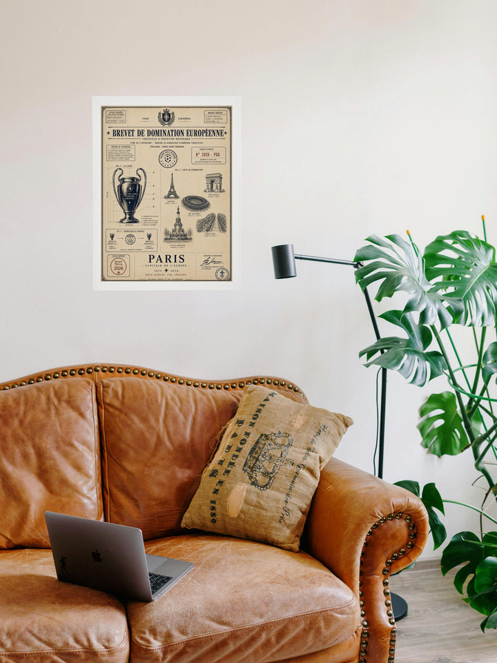 Paris Saint Germain - Champions League 2026 _ Brevet - Cadre blanc _ (30x40)