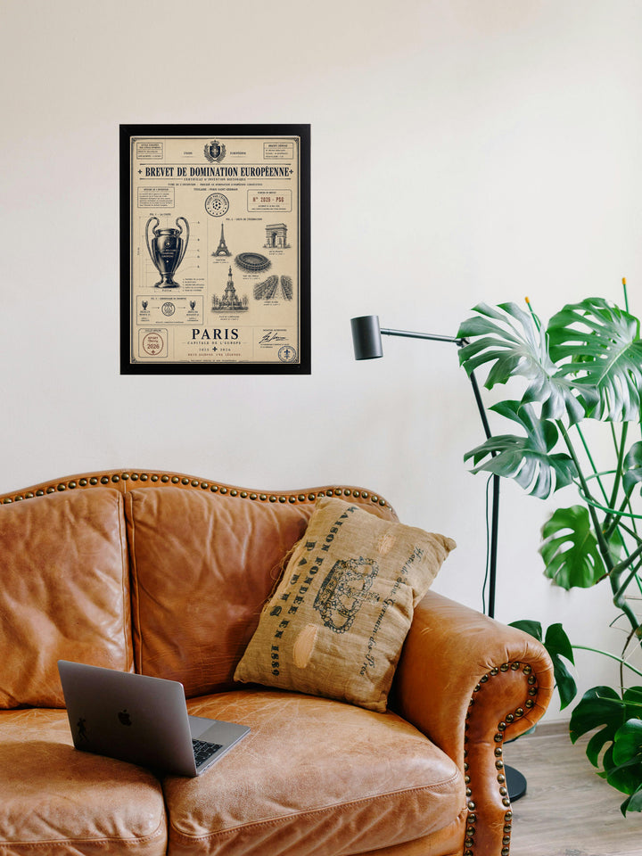 Paris Saint Germain - Champions League 2026 _ Brevet - Cadre bois noir _ (30x40)