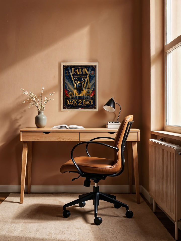 Paris Saint Germain - Champions League 2026 _ Art déco - Cadre bois naturel _ (30x40)