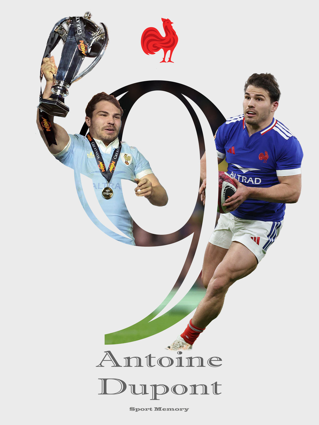 Antoine Dupont - Numéro 9 - Cadre blanc _ (30x40)