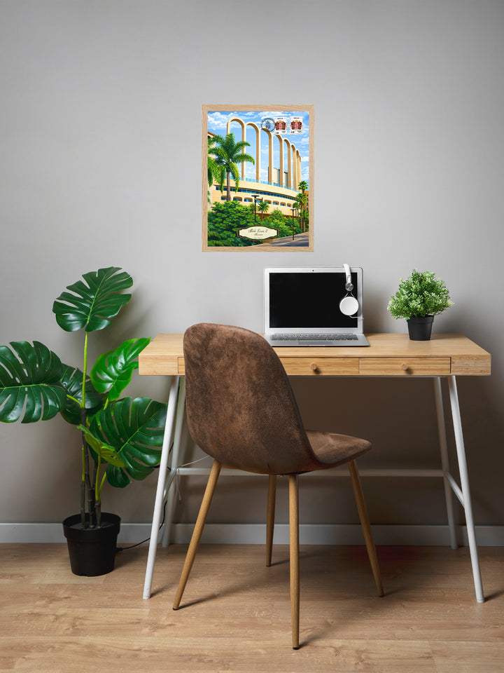 AS Monaco - Stade Louis II et Méditerranée - Cadre bois naturel _ (30x40)