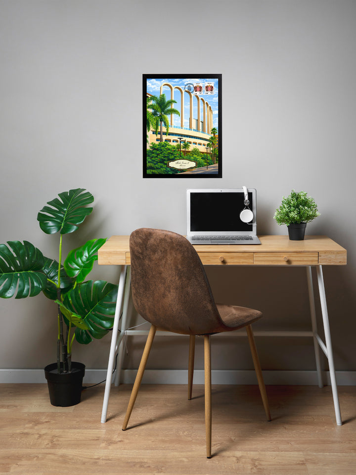 AS Monaco - Stade Louis II et Méditerranée - Cadre noir _ (30x40)