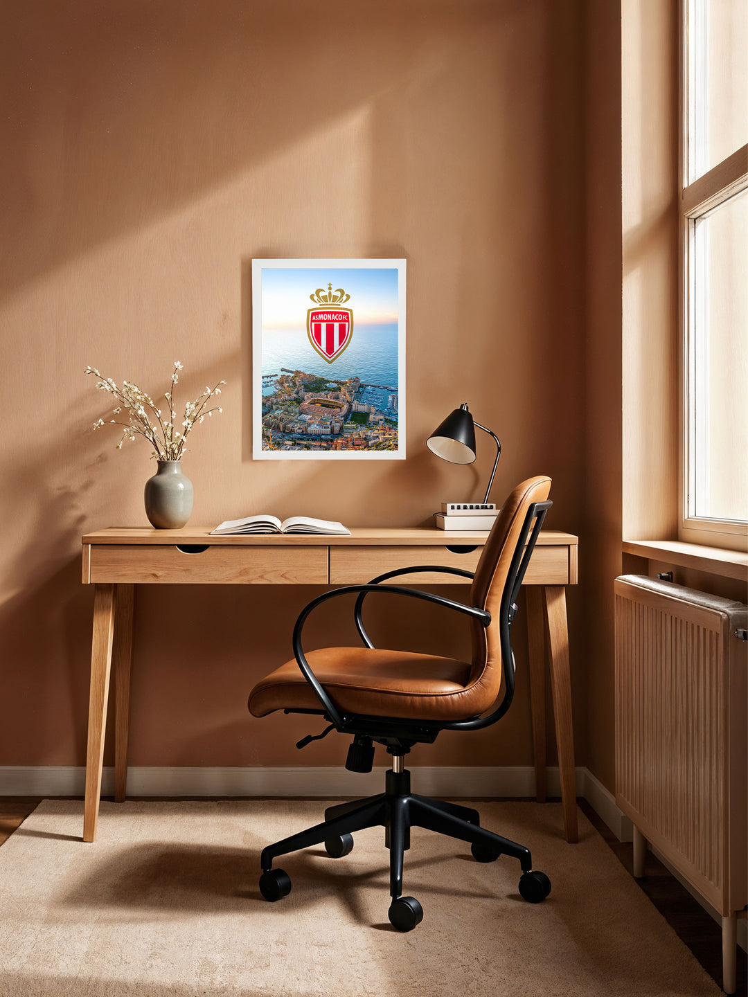 AS Monaco - Stade Louis II et Méditerranée - Cadre blanc _ (30x40)