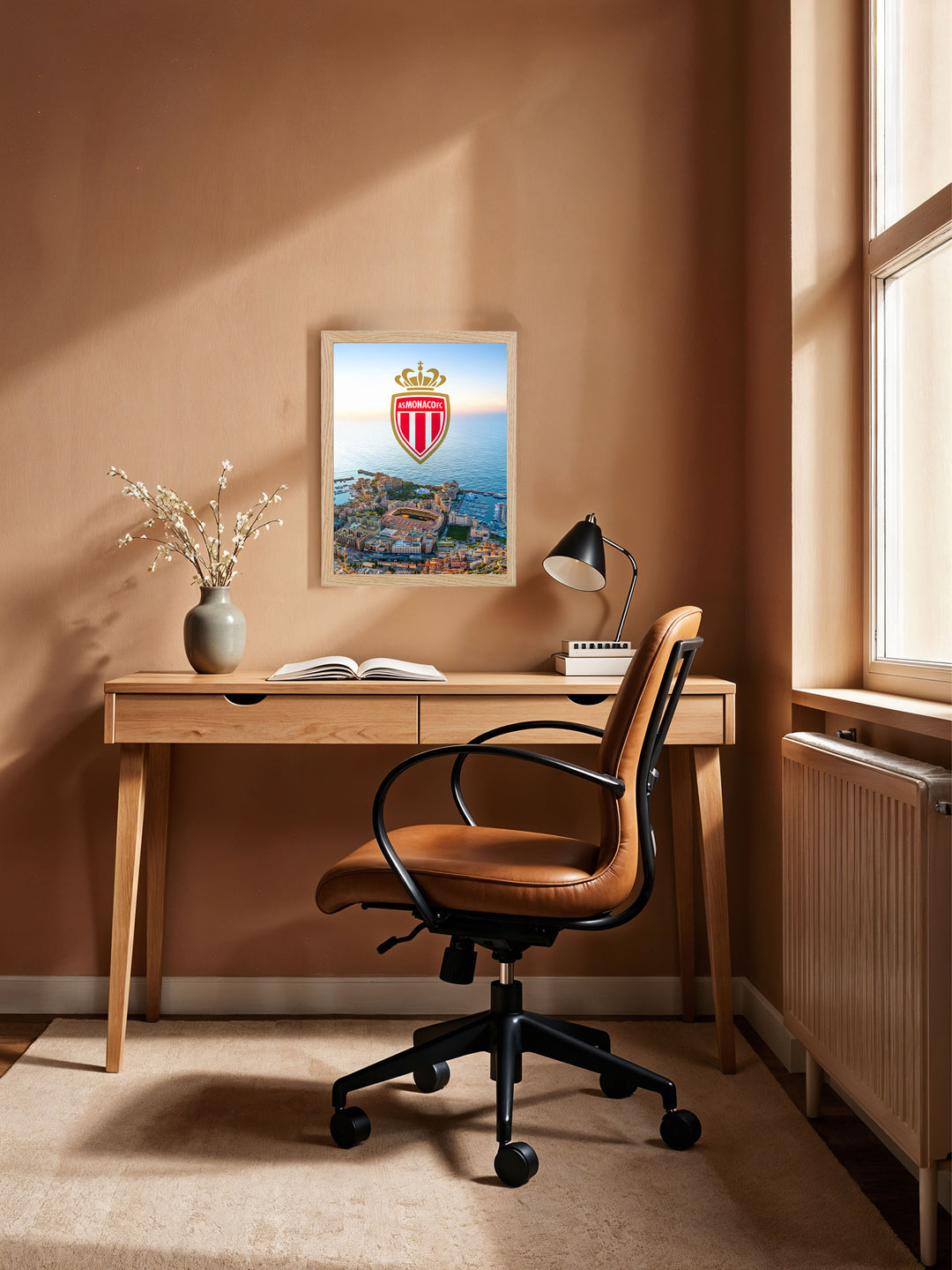 AS Monaco - Stade Louis II et Méditerranée - Cadre bois naturel _ (30x40)