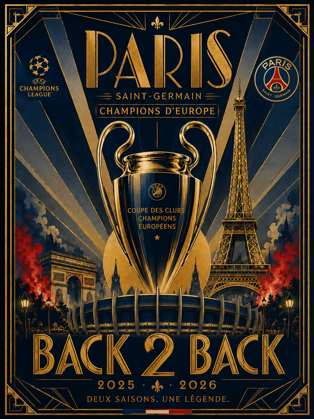Paris Saint Germain - Champions League 2026 _ Art déco - Cadre noir _ (30x40)