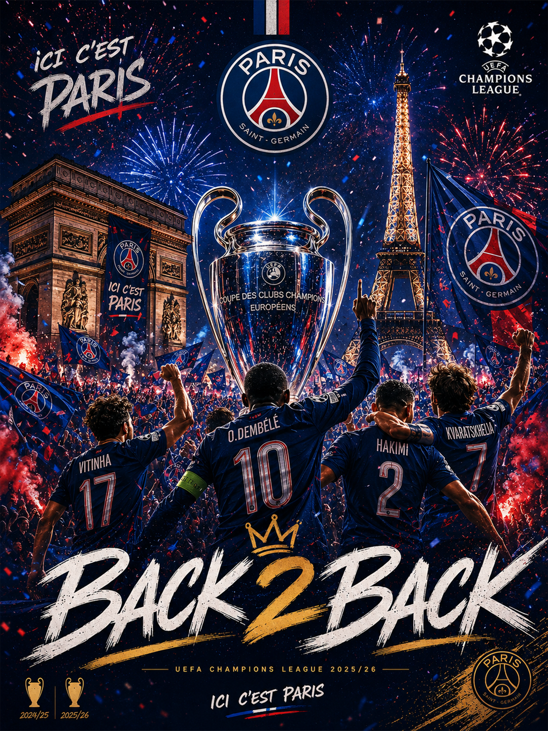Paris Saint Germain - Champions League 2026 _ fête 1 - Cadre noir _ (30x40)