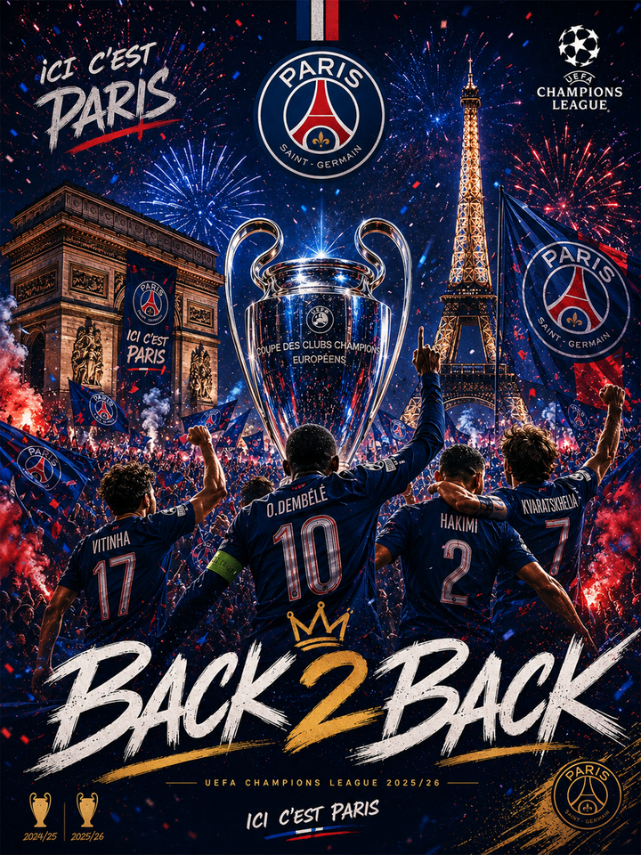 Paris Saint Germain - Champions League 2026 _ fête 1 - Cadre blanc _ (30x40)