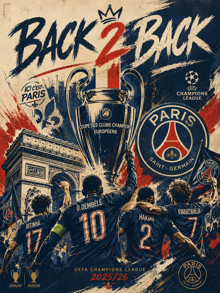 Paris Saint Germain - Champions League 2026 _ fête 2 - Cadre bois noir _ (30x40)