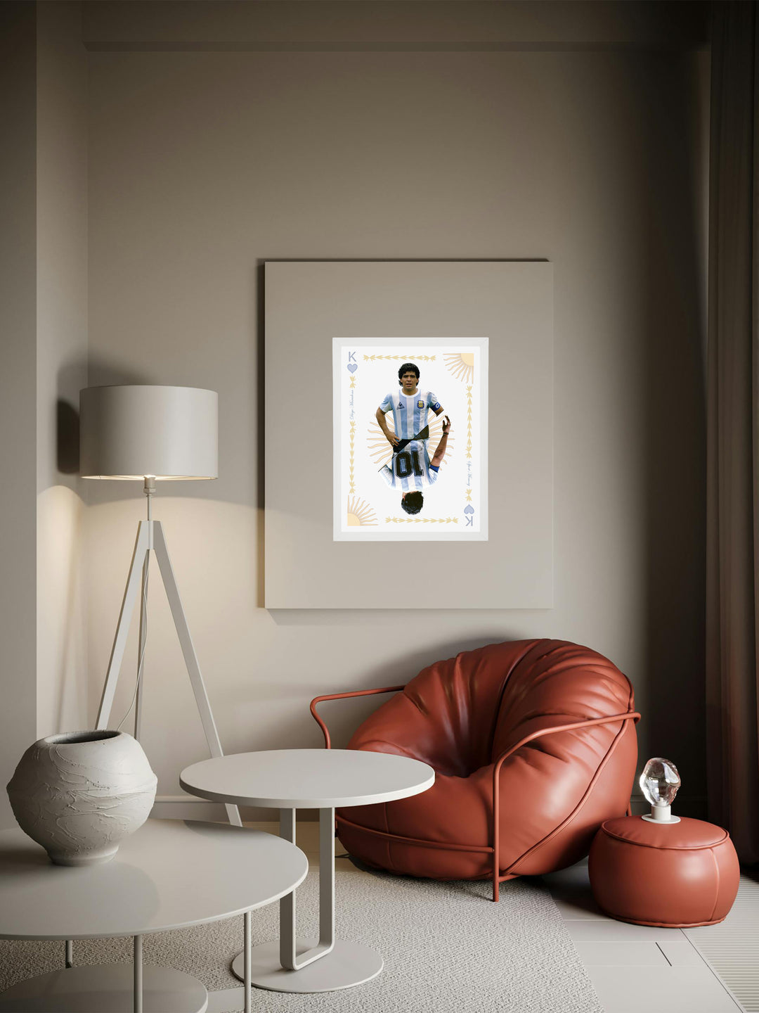 Diego Maradona - Carte de jeu - Cadre blanc _ (30x40)