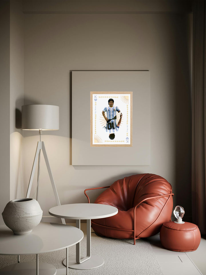 Diego Maradona - Carte de jeu - Cadre bois naturel _ (30x40)