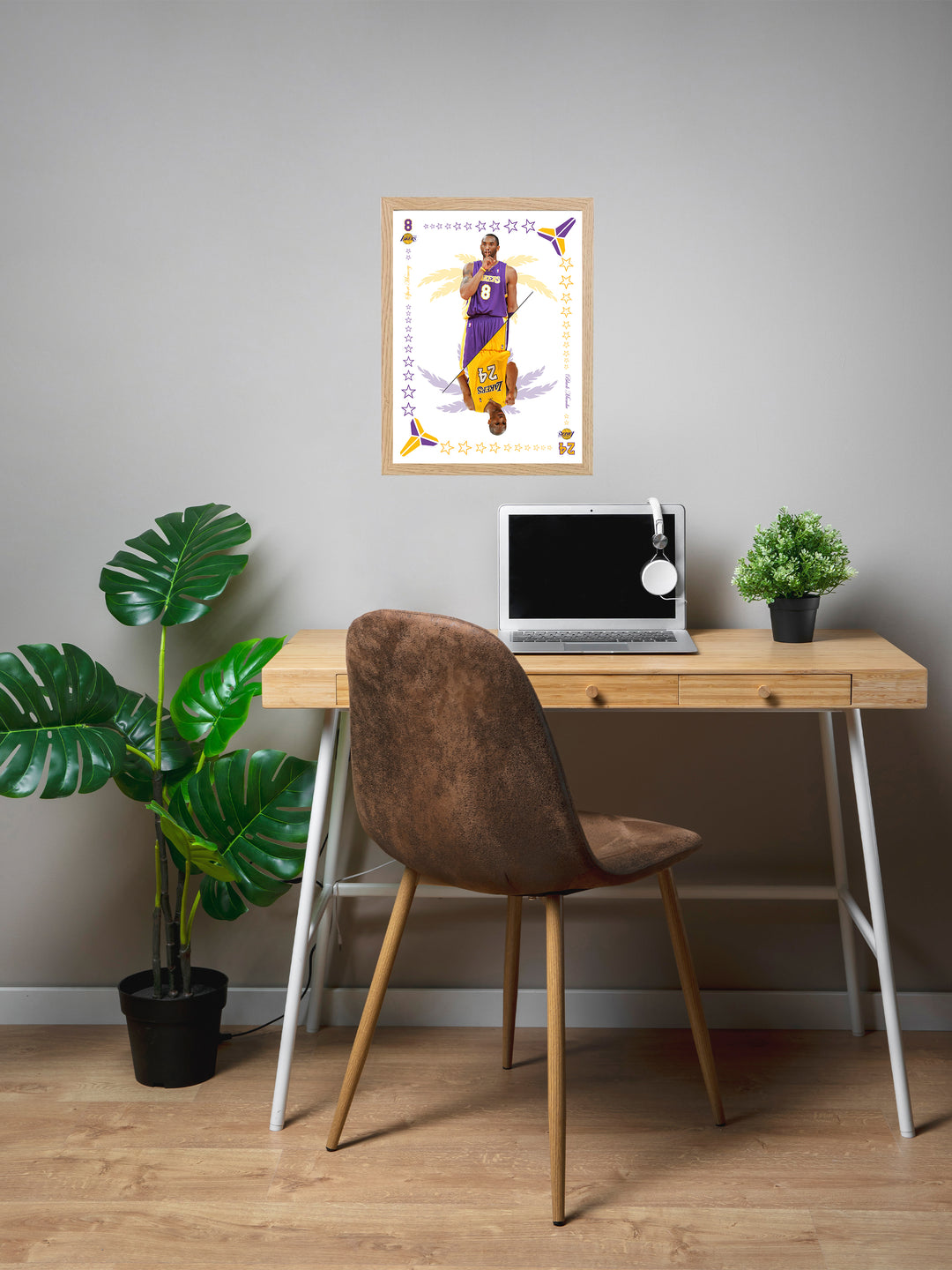Kobe Bryant - Carte de jeu - Cadre bois naturel _ (30x40)