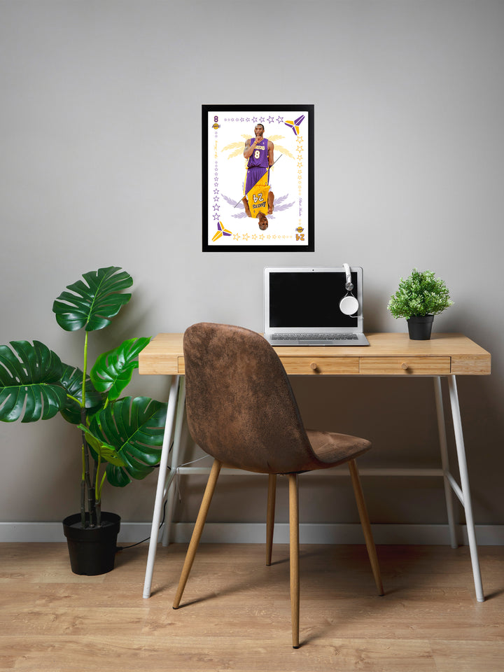 Kobe Bryant - Carte de jeu - Cadre bois naturel _ (30x40)