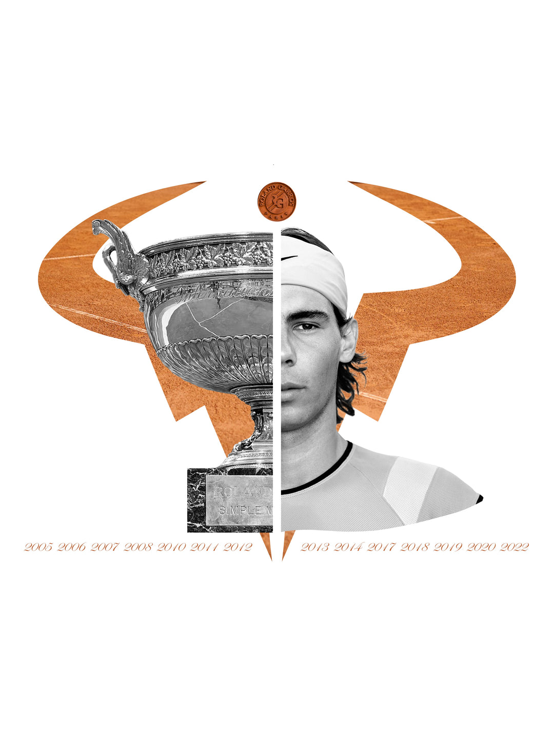 Rafael Nadal - Palmares Roland Garros - Cadre noir _ (30x40)