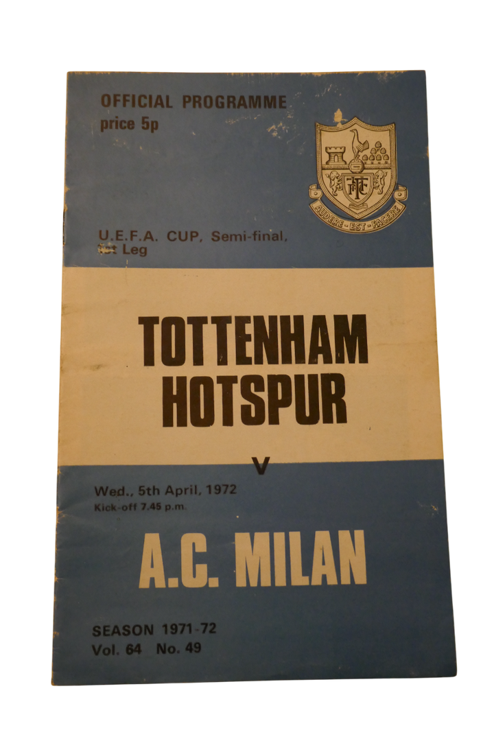 Programme Coupe d'Europe de l'UEFA 1/2 finale 1971/72 - Tottenham Hotspur FC / AC Milan _ #03341