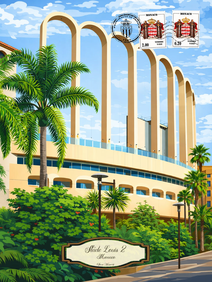 AS Monaco - Stade Louis II et Méditerranée - Cadre noir _ (30x40)