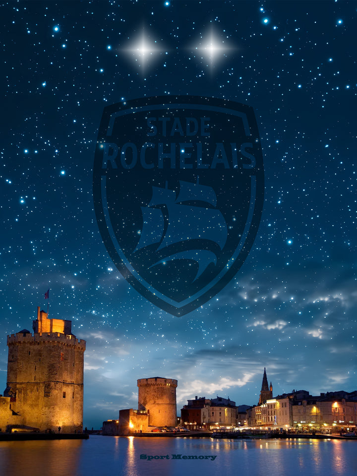 Stade Rochelais - Vieux Port & nuit étoilée - Cadre bois naturel _ (30x40)