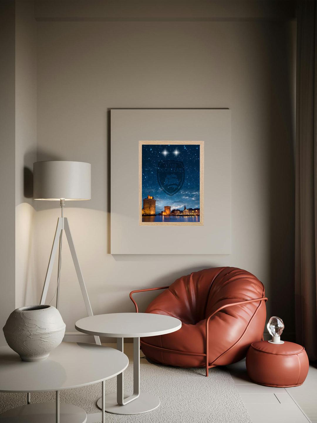 Stade Rochelais - Vieux Port & nuit étoilée - Cadre bois naturel _ (30x40)